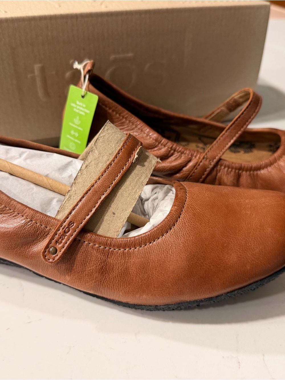 Taos Footwear Tan Leather Mary Jane Flats with Strap